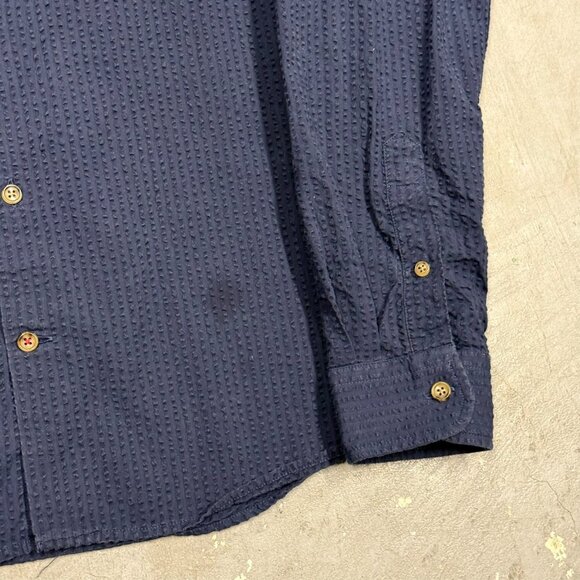 Hast Paris Searsucker Shirt Long Sleeve Button Down Blue Cotton Medium - Picture 5 of 8